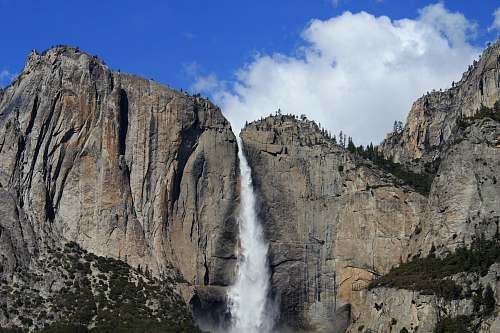 outdoors waterfalls between gray stone mountain cliff